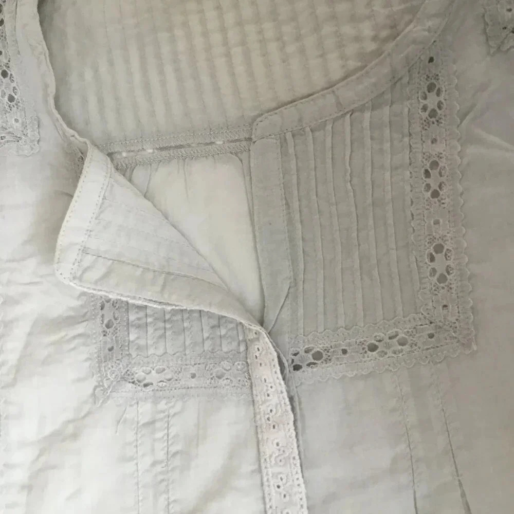 NWT Grey 100% Cotton Lace Trim Blouse 3/4 Sleeve Pin-tuck Shirt  Romantic  6-8 - Picture 10 of 16
